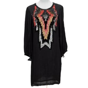 Yoana Baraschi Black Designer Beaded Sequin Cocktail Dress Size 6